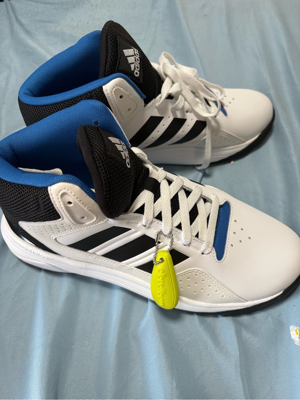 adidas Men’s White Black Blue High-Top Athletic Shoes